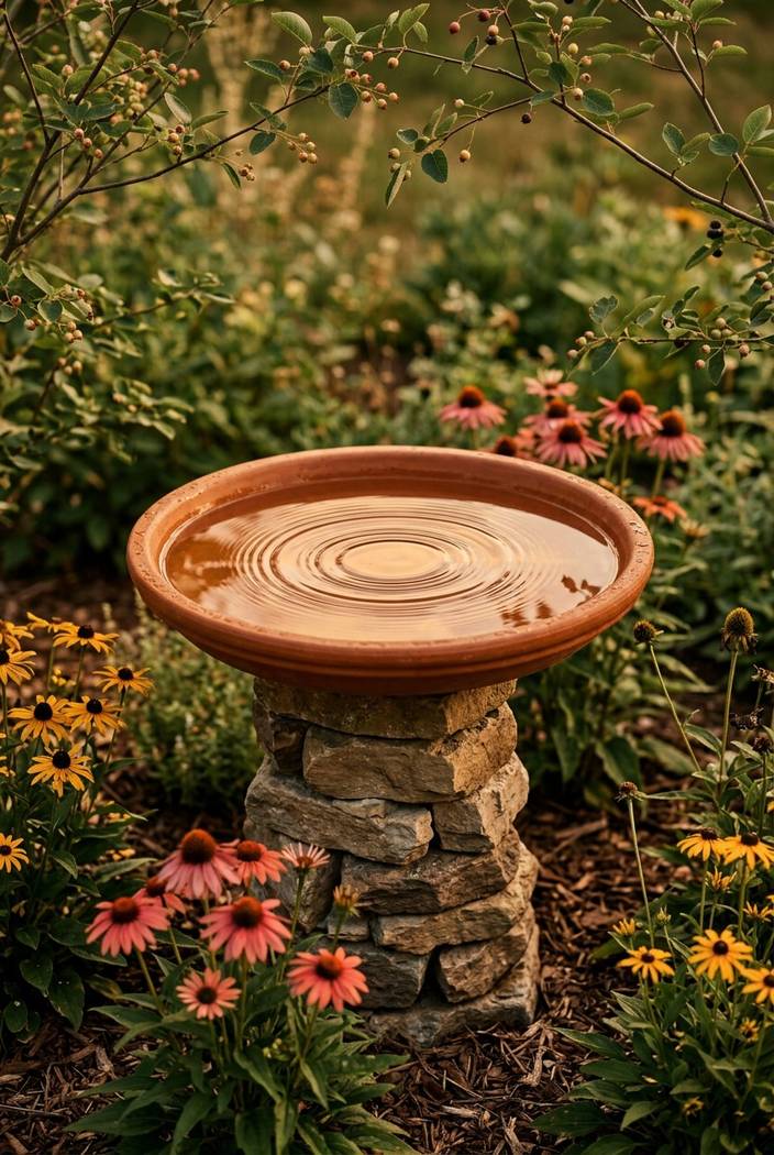 Certified wildlife habitat sign displayed in garden with native plantings and water feature