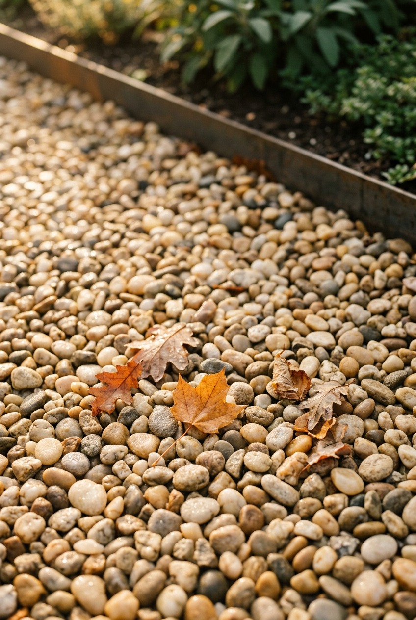 Gravel sitting area with edging and chairs