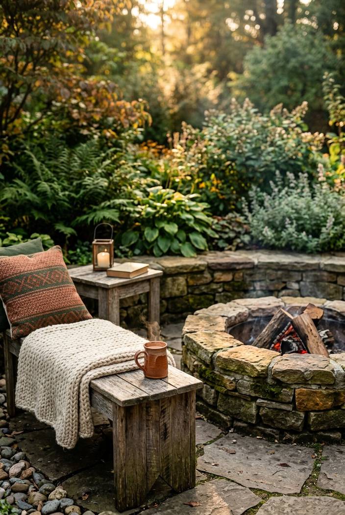 Fire pit and chairs on a gravel seating area