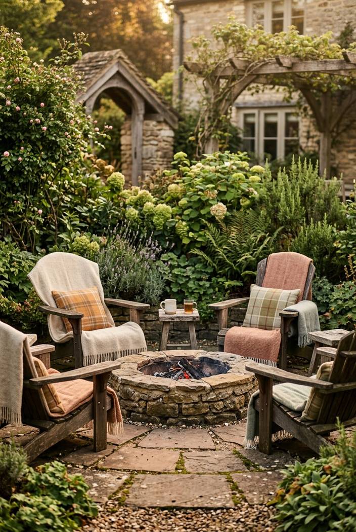 Outdoor chairs around a fire pit on gravel