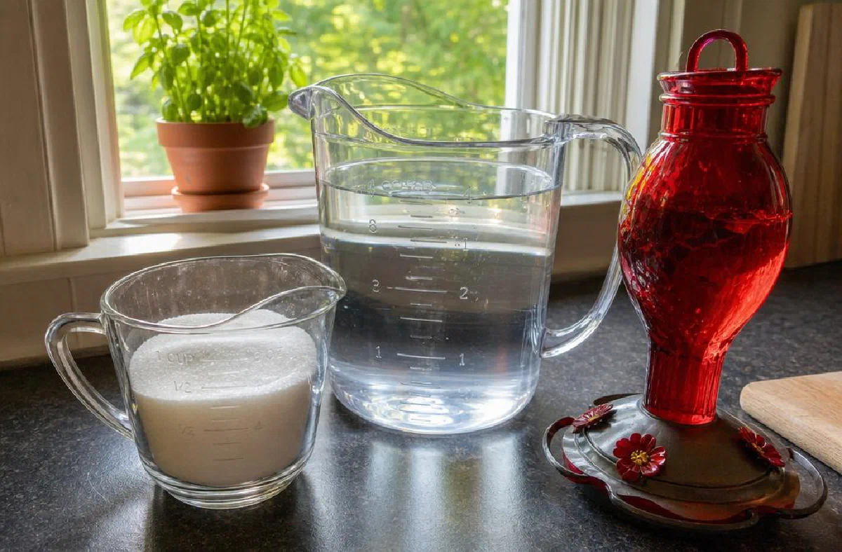 The 4:1 Homemade Hummingbird Nectar Recipe (No Red Dye)