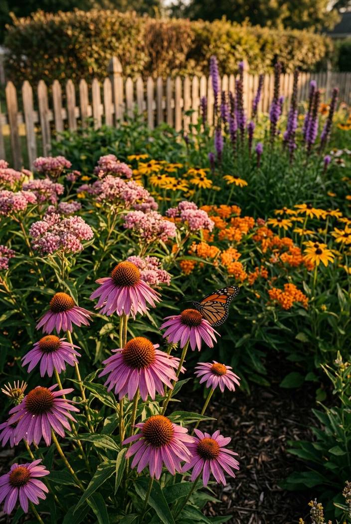 A butterfly garden with milkweed and flowering nectar plants