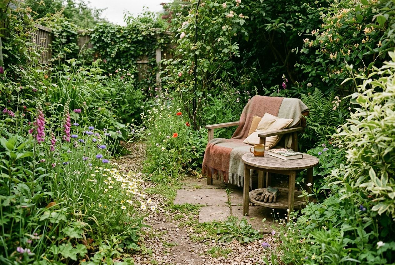 Mixed-height flower patch with cosmos and other annuals