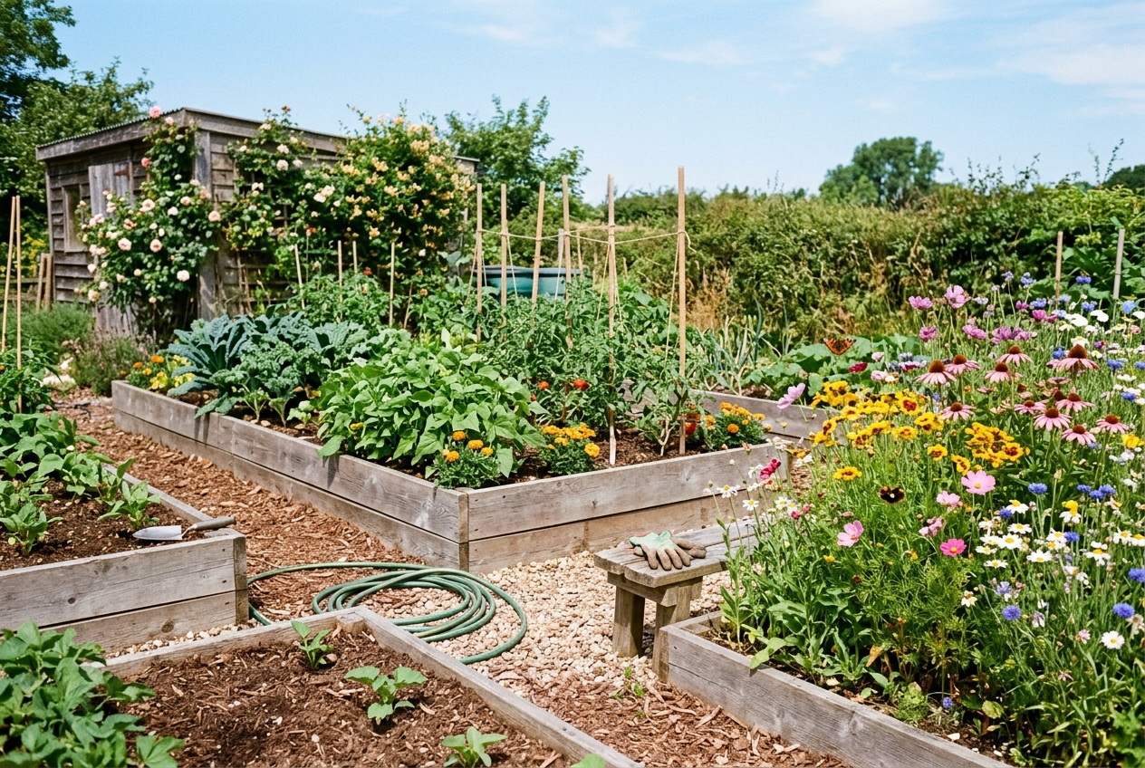 Wildflower planting with several flower heights and colors